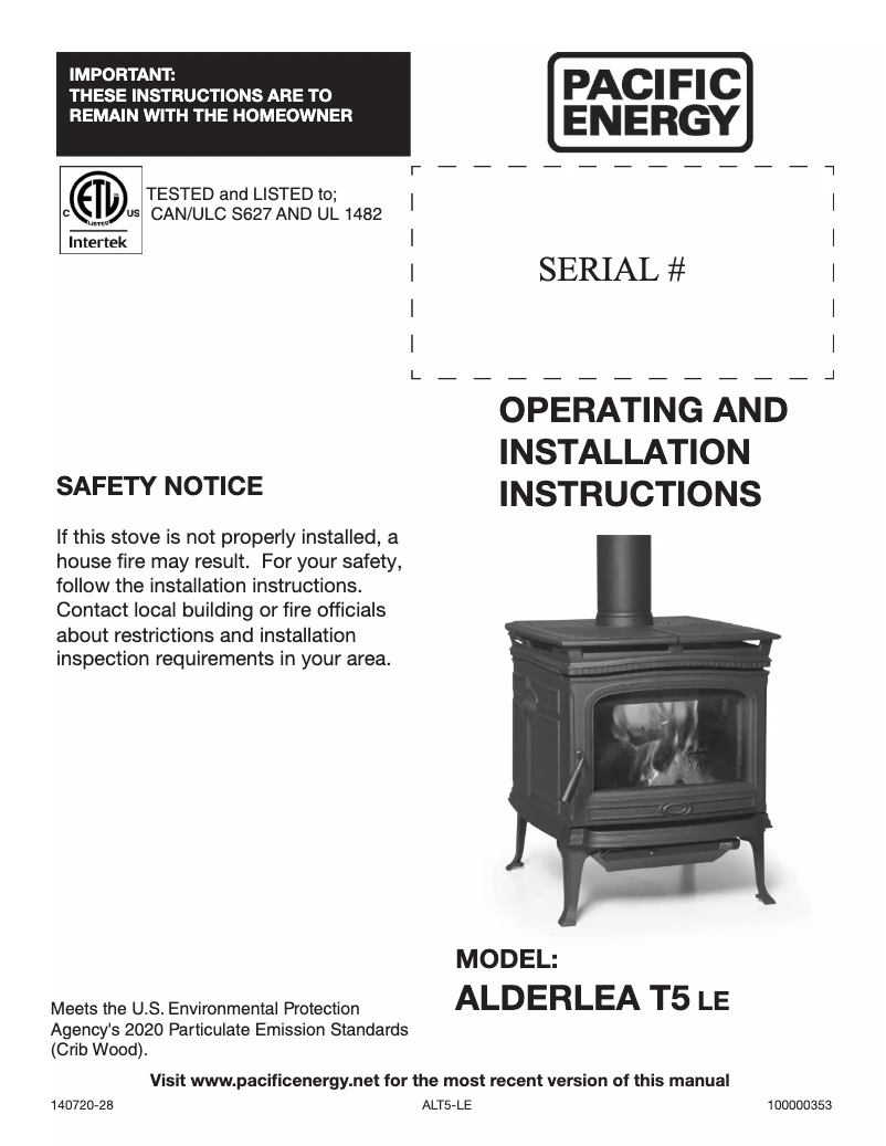 Page 1 de la notice Manuel utilisateur Pacific Energy Alderlea T5 LE