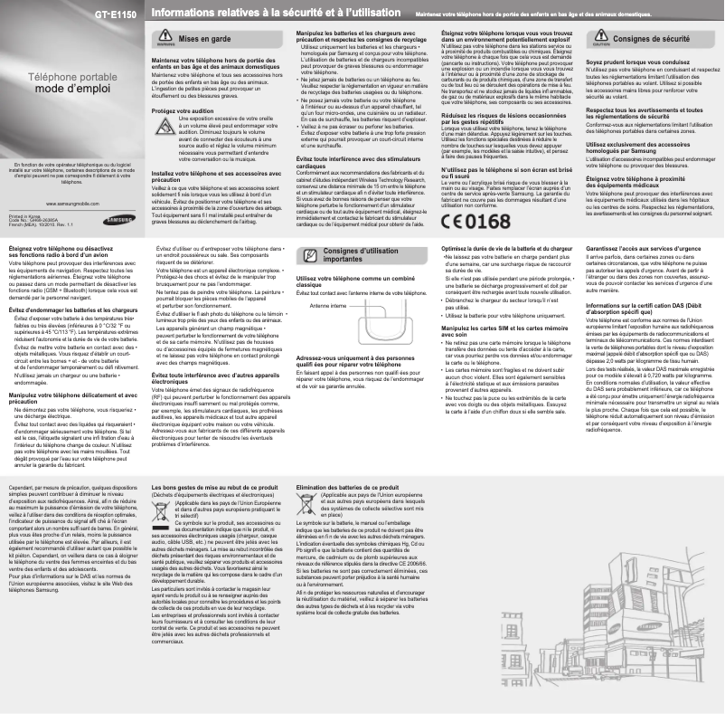 Page n°1 - Manuel utilisateur Samsung E1150