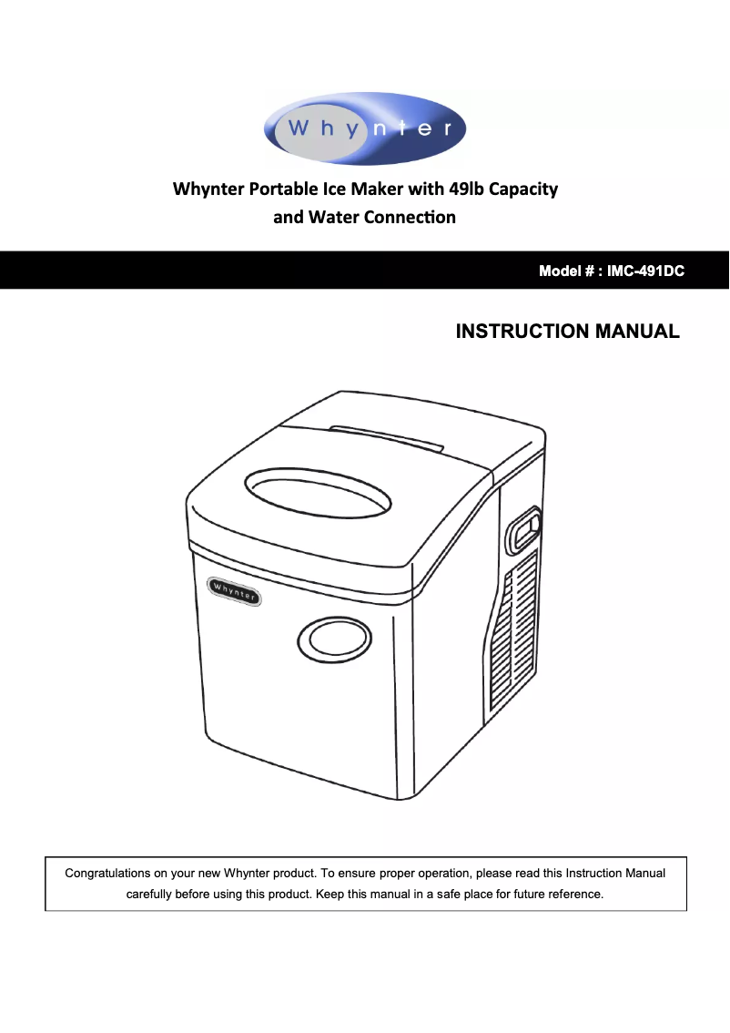 Page 1 de la notice Manuel utilisateur Whynter IMC-491DC