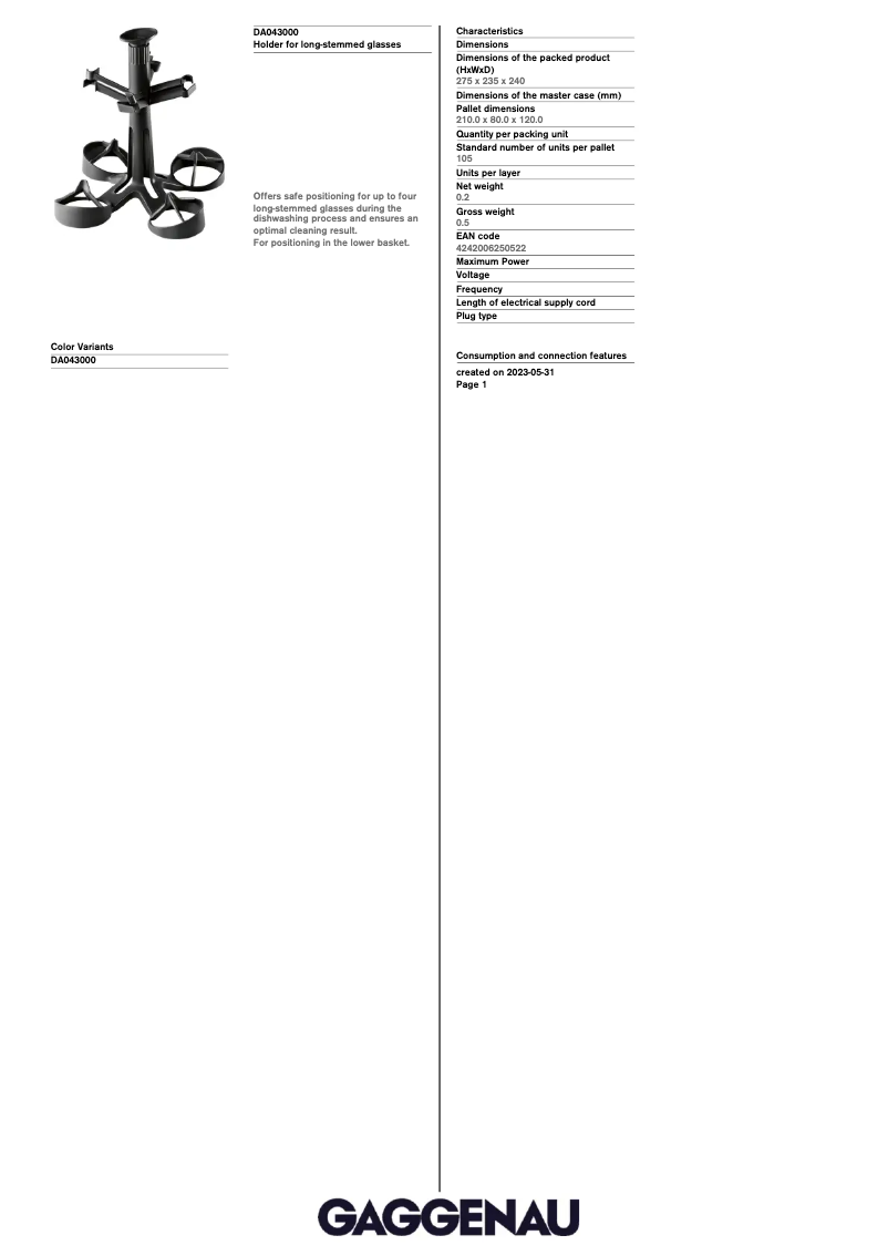 Page n°1 - Fiche technique Gaggenau DA043000