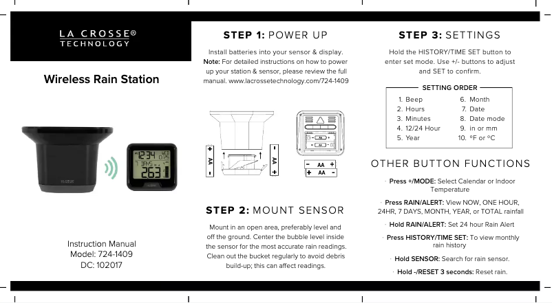 Page n°1 - Guide de démarrage rapide La Crosse Technology 724-1409