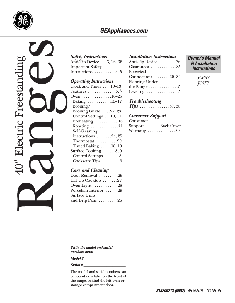 Image de la première page du manuel de l'appareil JCS57FWW