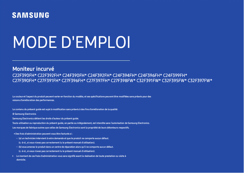 Page 1 de la notice Manuel utilisateur Samsung LC24F396FHU