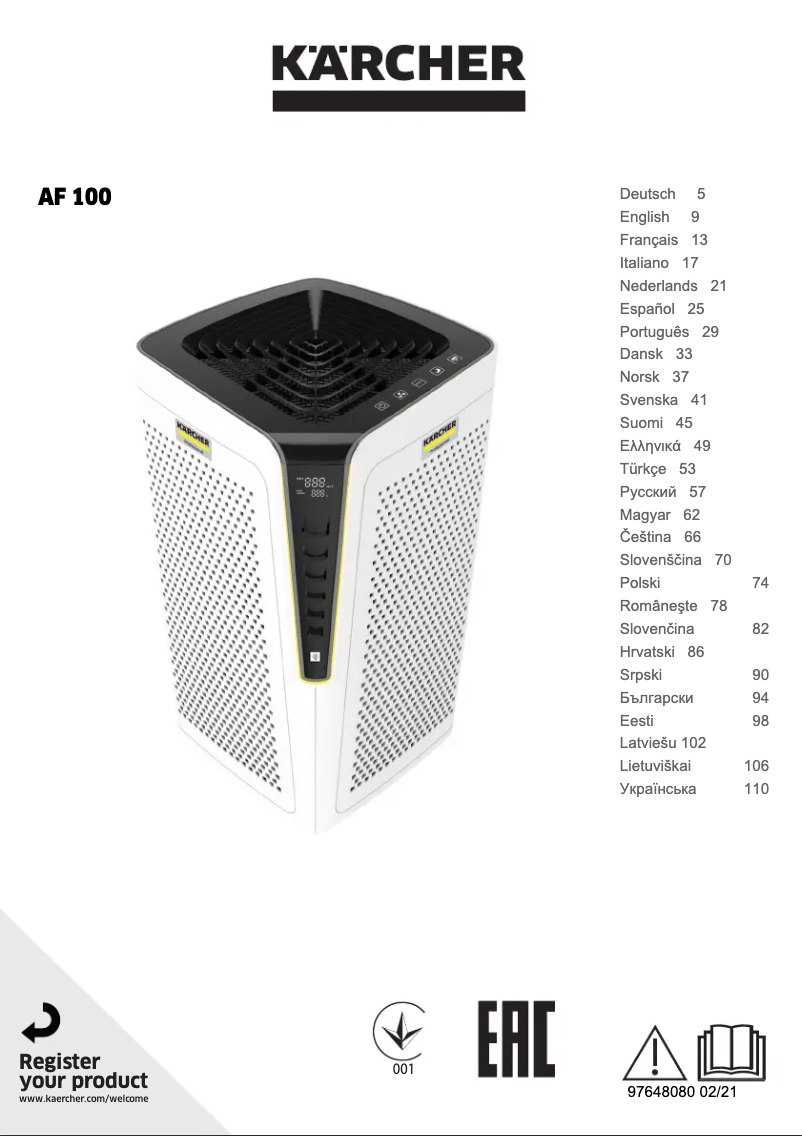Page 1 de la notice Manuel utilisateur Kärcher AF 100 H13