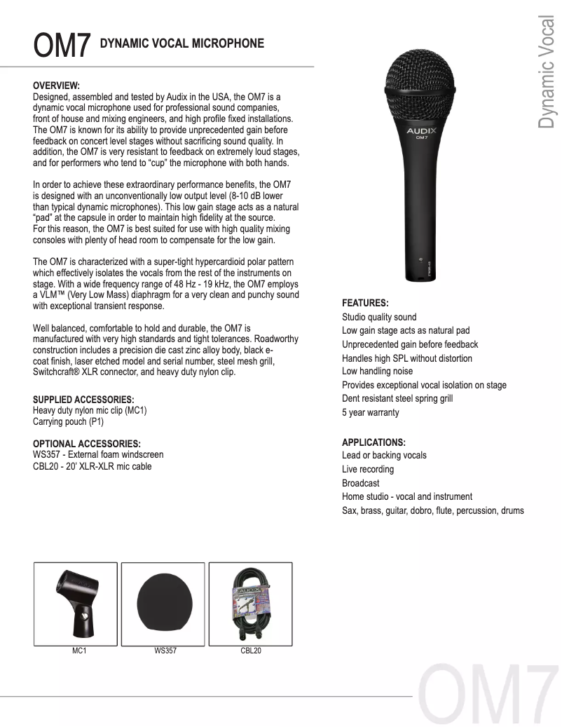 Page n°1 - Manuel utilisateur Audix OM7