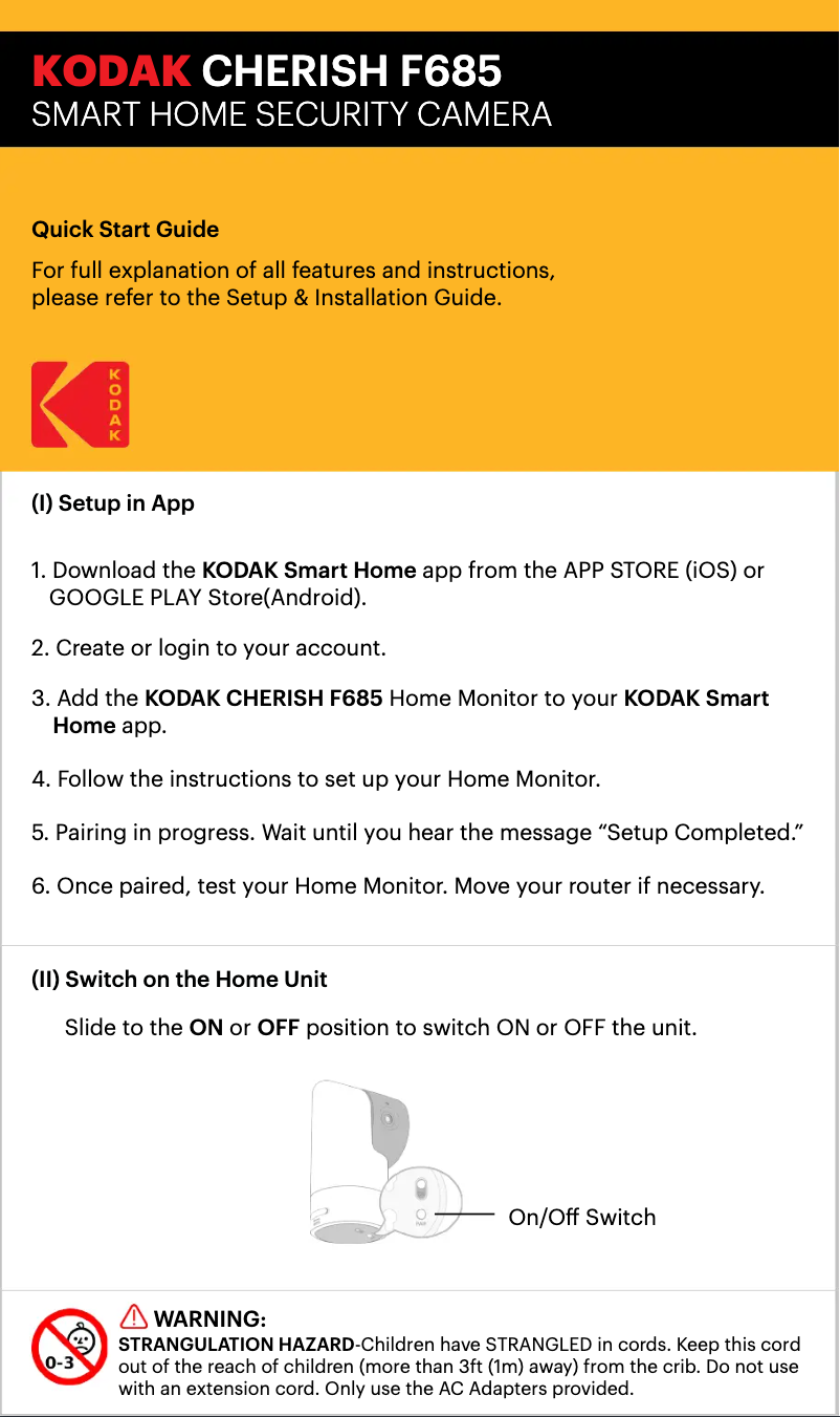 Page n°1 - Guide de démarrage rapide Kodak Cherish F685