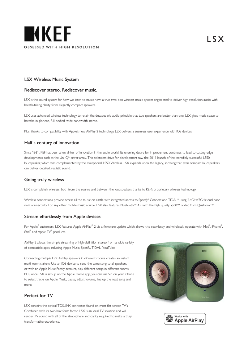 Page n°1 - Fiche technique KEF LSX