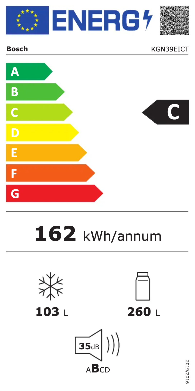 Page n°1 - Label énergétique Bosch KGN39EICT