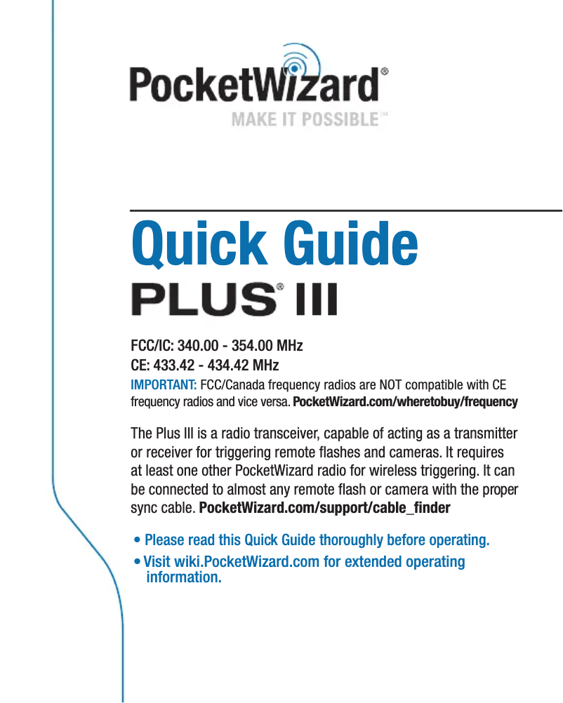 Page 1 de la notice Manuel utilisateur PocketWizard Plus III