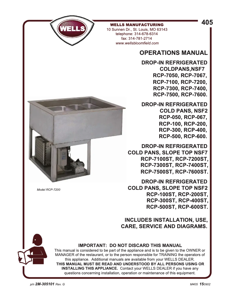 Page 1 de la notice Manuel utilisateur Wells RCP7200