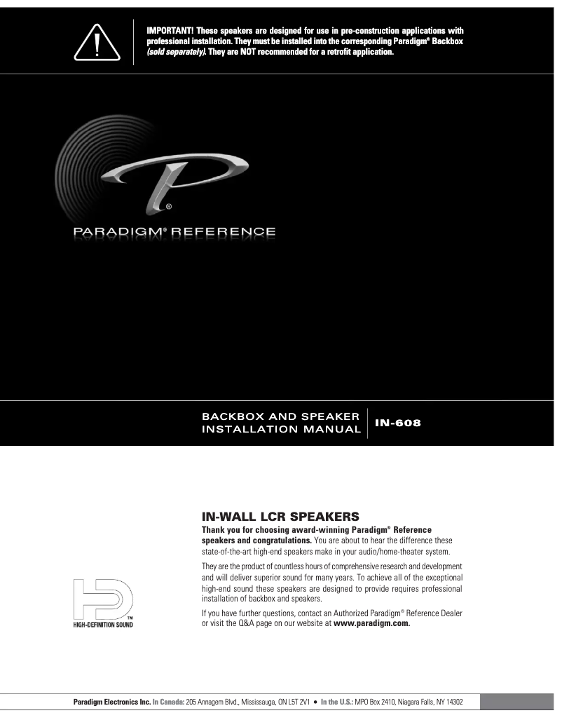 Page n°1 - Mode d'emploi Paradigm SA-LCR 3