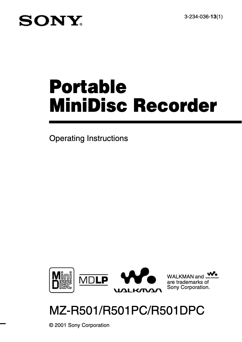 Image de la première page du manuel de l'appareil MZ-R501PC