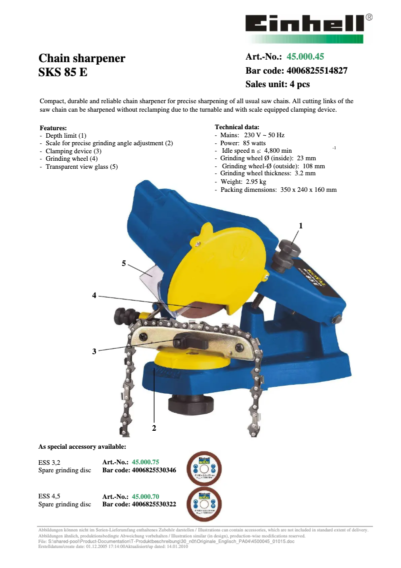 Page n°1 - Manuel utilisateur Einhell Royal SKS 85 E
