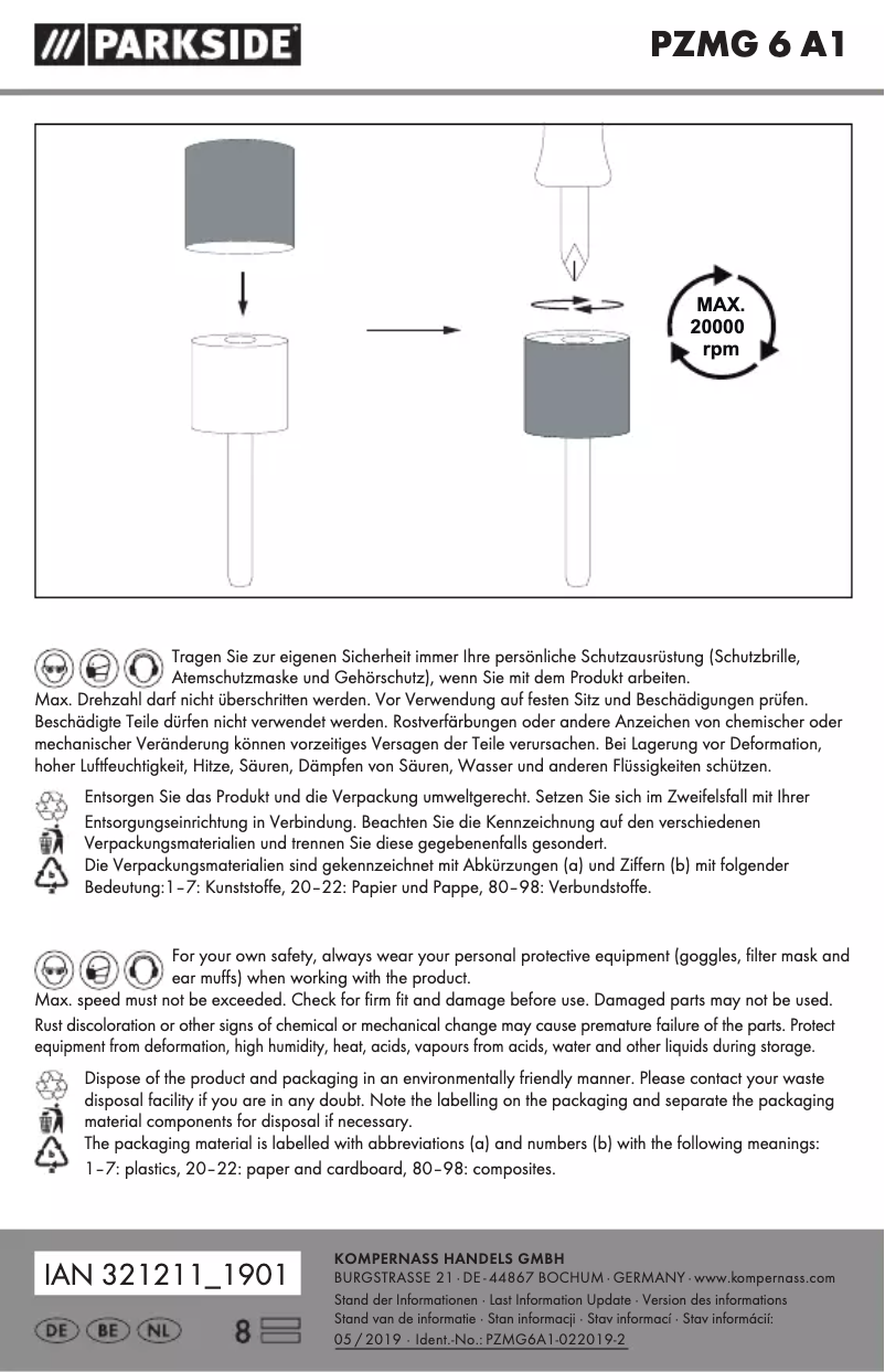 Page n°1 - Manuel utilisateur Parkside PZMG 6 A1