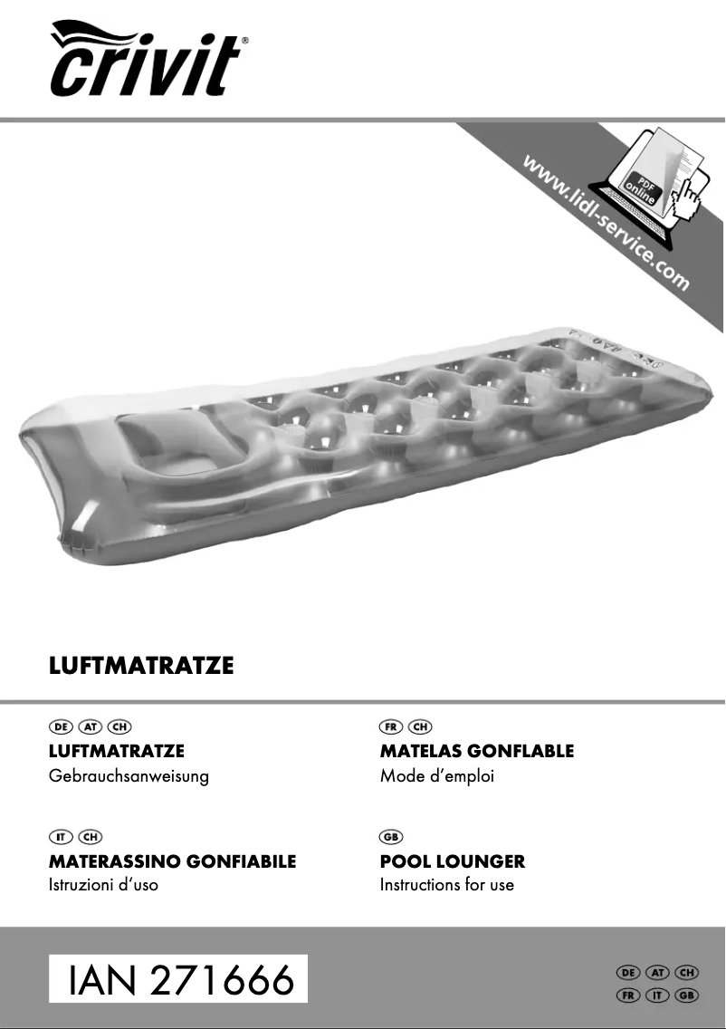 Page 1 de la notice Manuel utilisateur Crivit IAN 271666