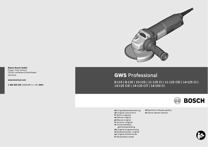 Page n°1 - Manuel utilisateur Bosch GWS 14-125 CIE Professional