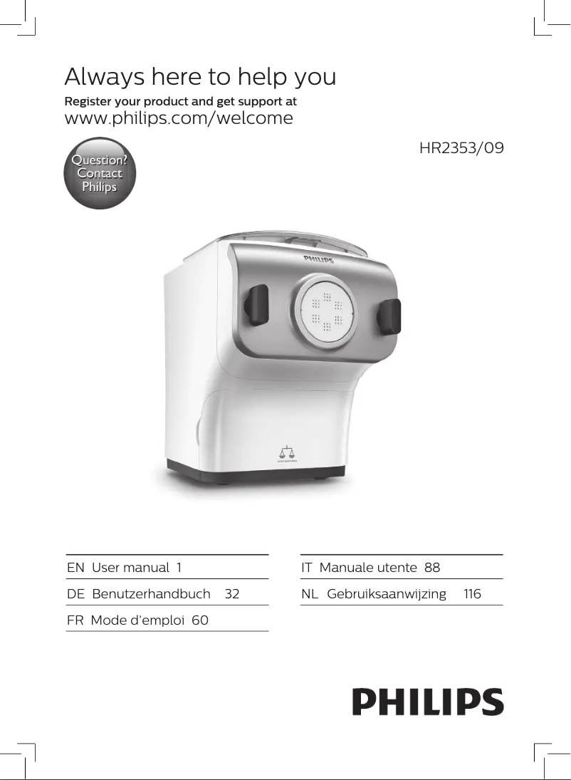 Page 1 of the manual User Manual Philips Avance Collection HR2353