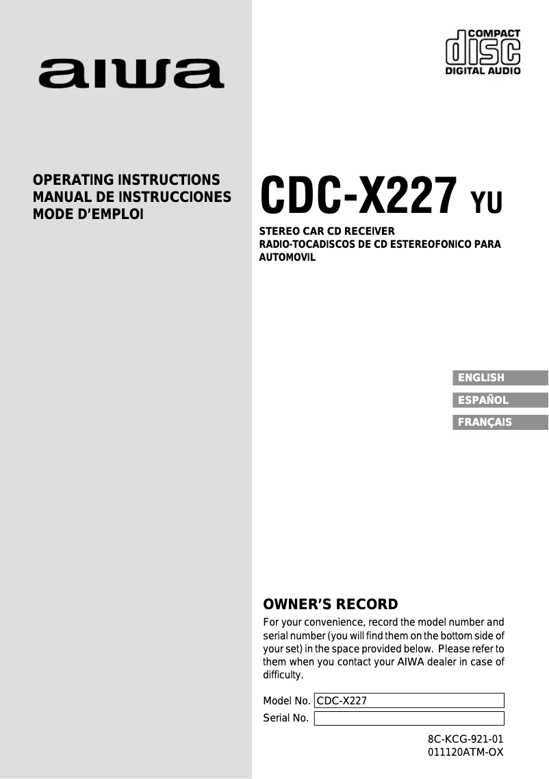 Imagen de la primera página del manual del dispositivo CDC-X227 YU