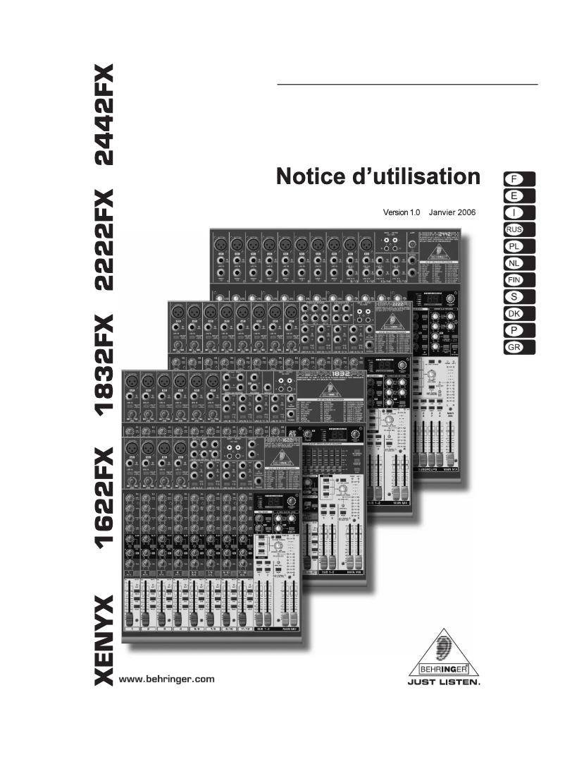 Image de la première page du manuel de l'appareil Xenyx 1622FX