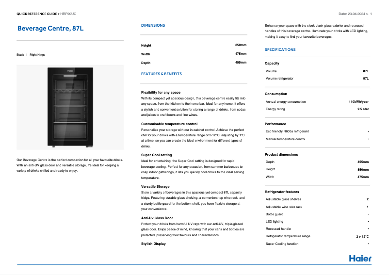 Imagen de la primera página del manual del dispositivo HRF90UC