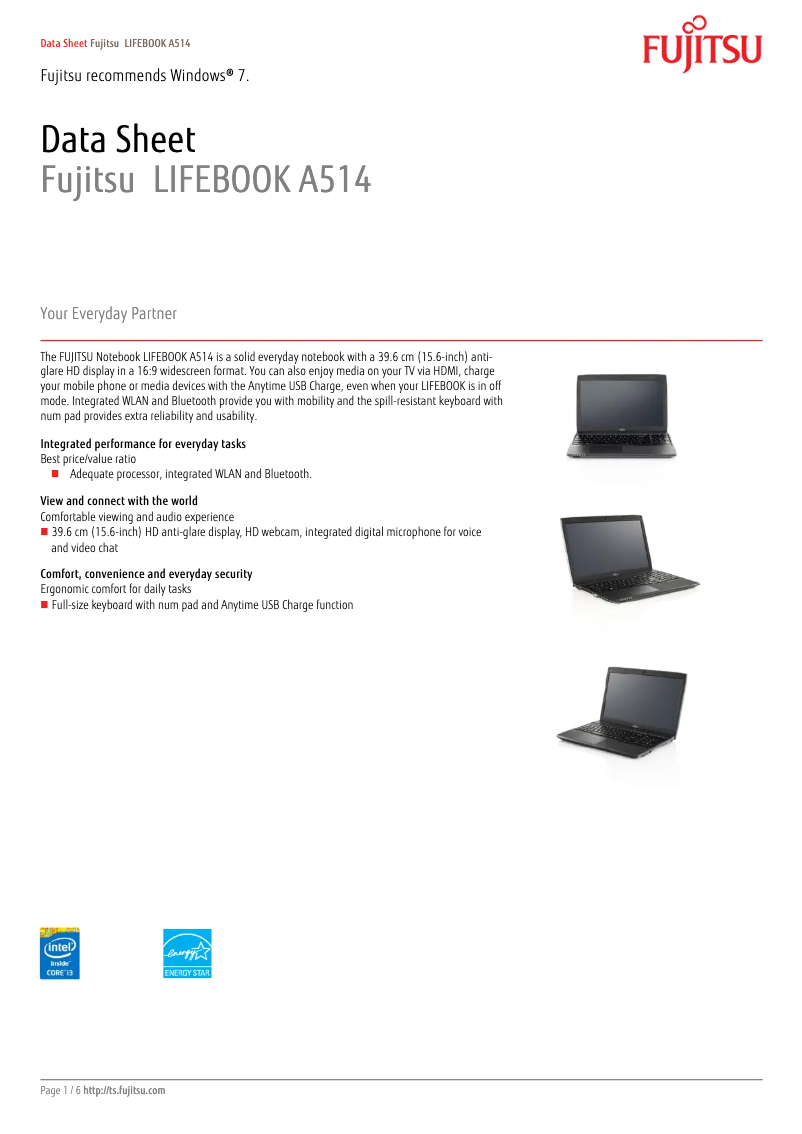 Page 1 de la notice Manuel utilisateur Fujitsu LIFEBOOK A514