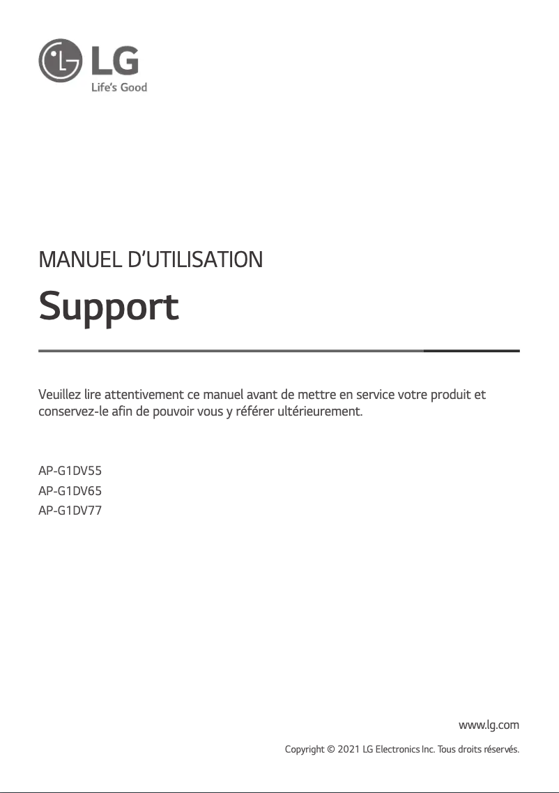 Page 1 de la notice Manuel utilisateur LG AP-G1DV65