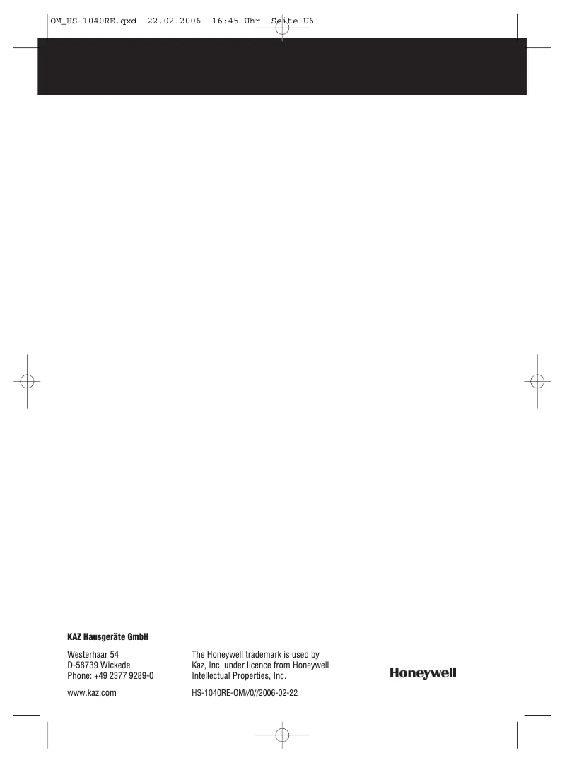 Page n°1 - Manuel utilisateur Honeywell HS-1040RE