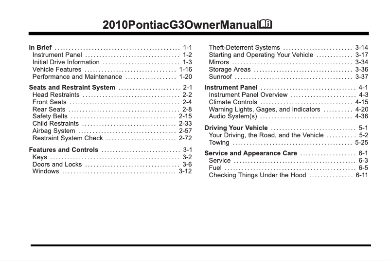 Image de la première page du manuel de l'appareil G3 (2010)