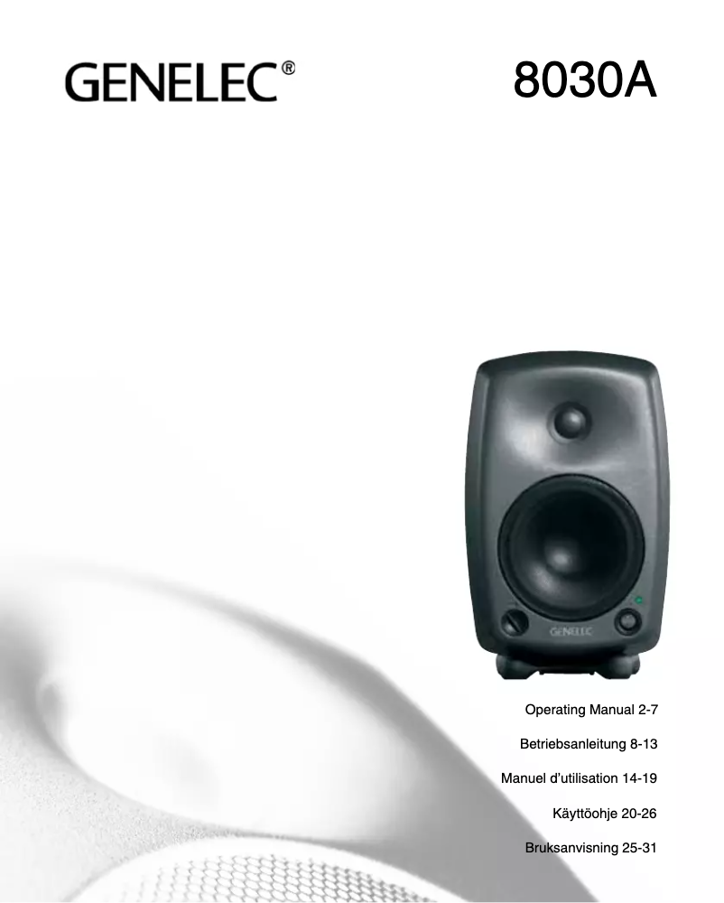 Page 1 de la notice Manuel utilisateur Genelec 8030A