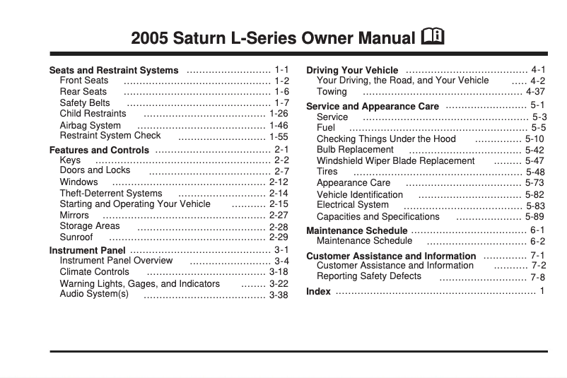 Page n°1 - Manuel utilisateur Saturn L-Series (2005)