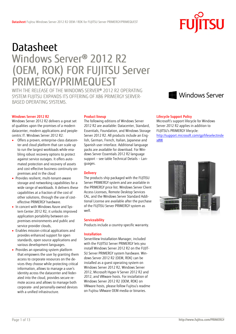 Page 1 de la notice Manuel utilisateur Fujitsu Windows Server 2012