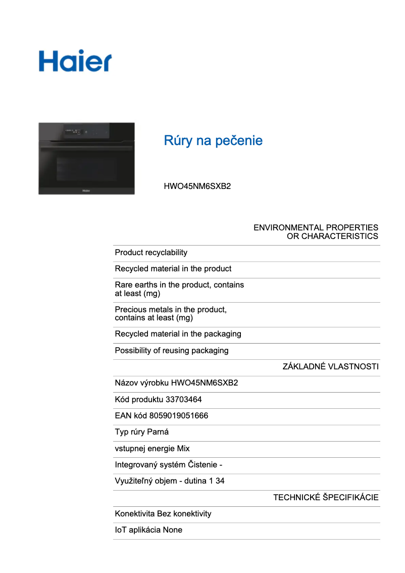 Page 1 de la notice Label énergétique Haier HWO45NM6SXB2