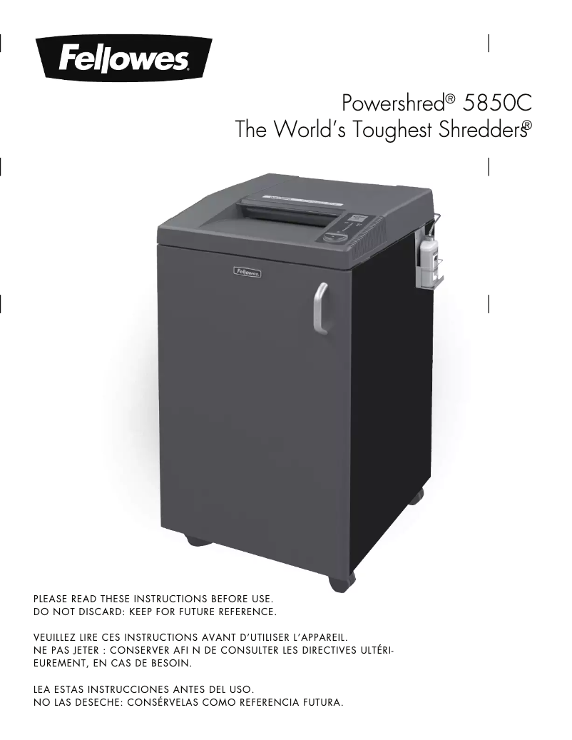 Page 1 de la notice Manuel utilisateur Fellowes Fortishred 5850C