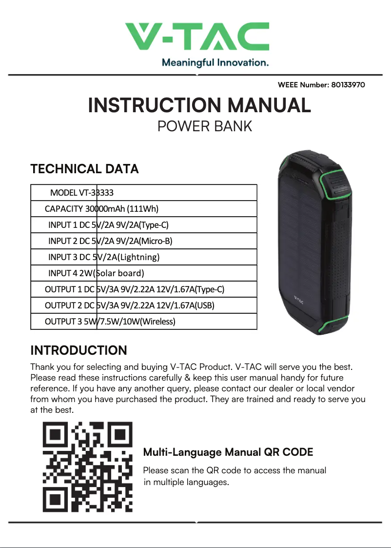 Image de la première page du manuel de l'appareil VT-33333