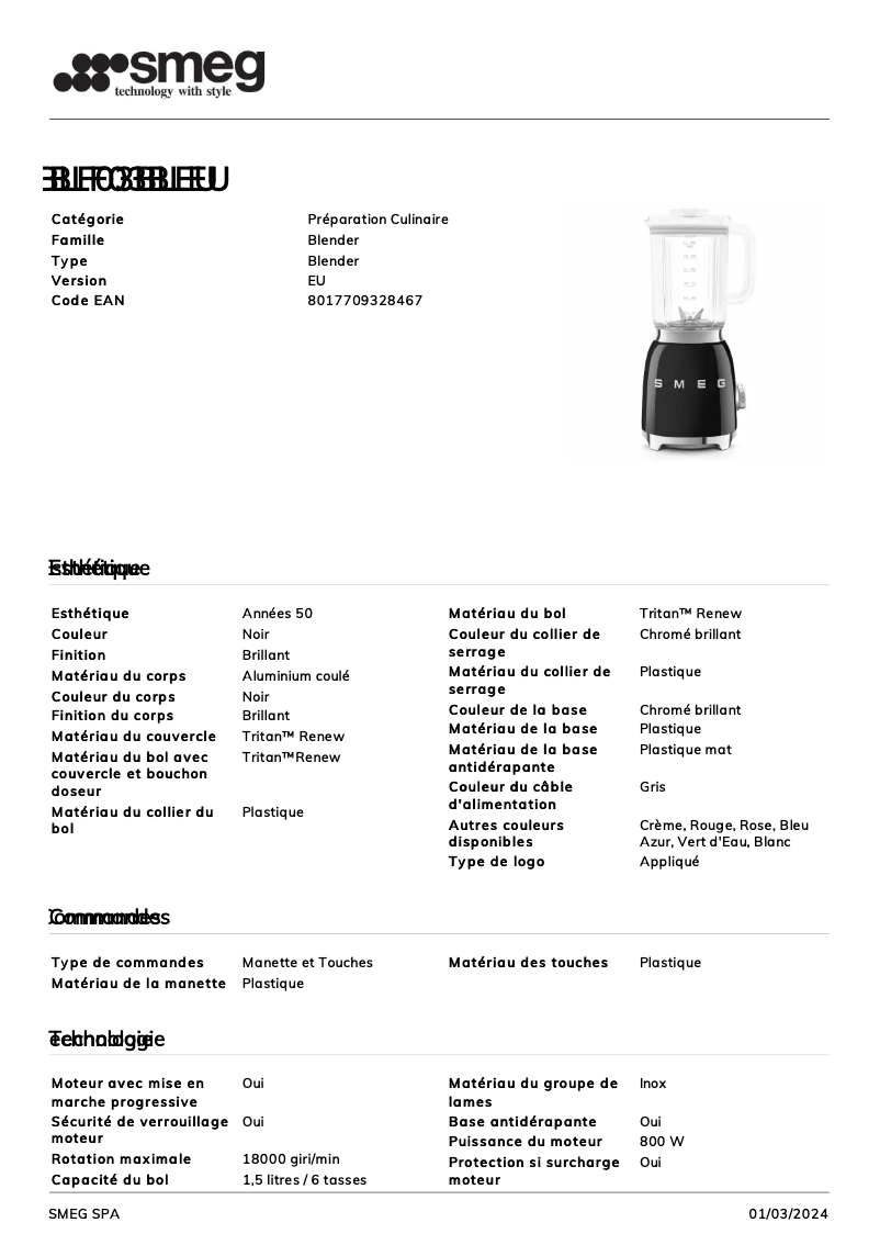 Image de la première page du manuel de l'appareil BLF03