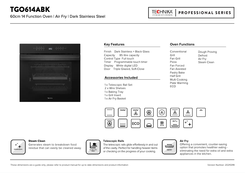Page 1 de la notice Fiche technique Technika TGO614ABK