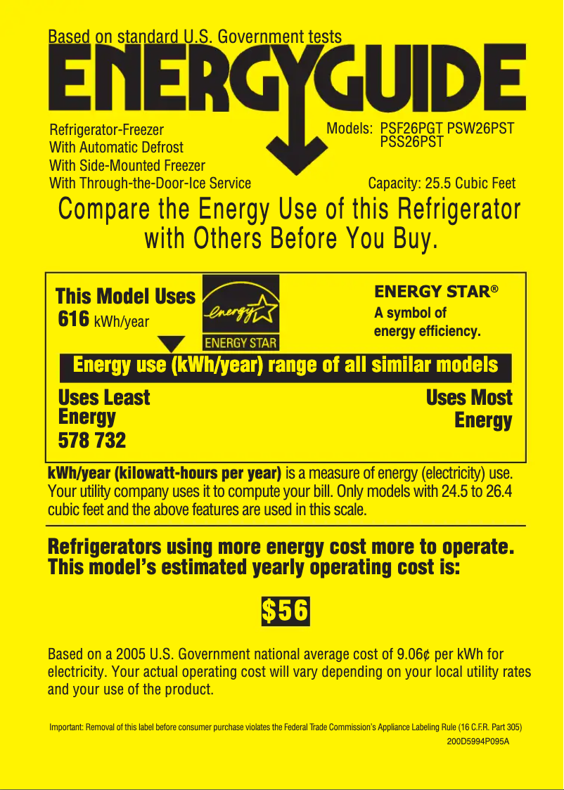 Page n°1 - Label énergétique GE Profile PSF26PGTWW