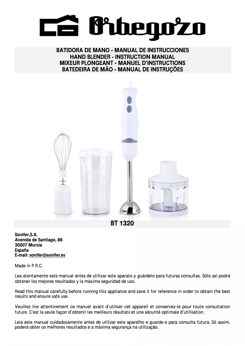 Page n°1 - Manuel utilisateur Orbegozo BT 1320