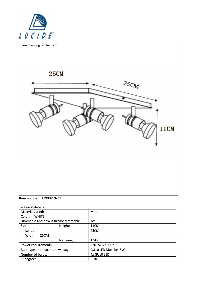Page 1 de la notice Manuel utilisateur Lucide Twinny 17990/19/31
