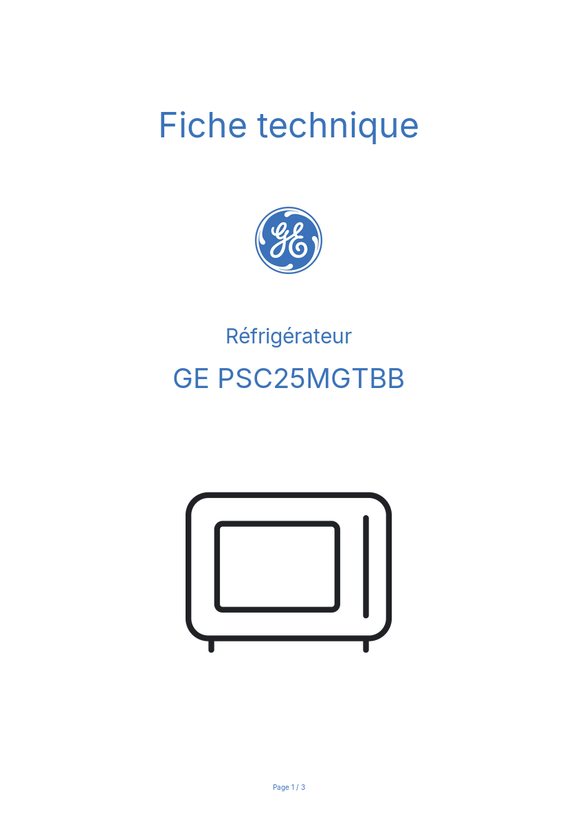 Page n°1 - Fiche technique GE PSC25MGTBB