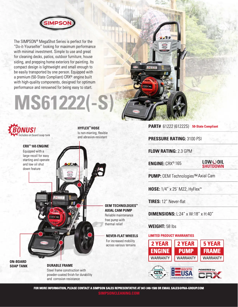 Page 1 de la notice Fiche technique Simpson Megashot MS61222
