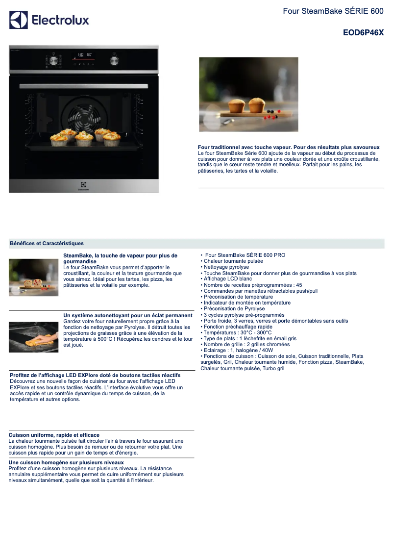 Page 1 de la notice Fiche technique Electrolux EOD6P46X