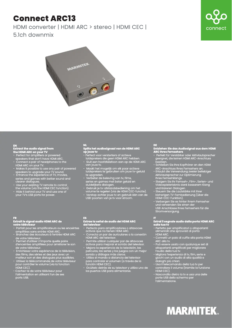 Página 1 del manual Ficha técnica Marmitek Connect ARC13