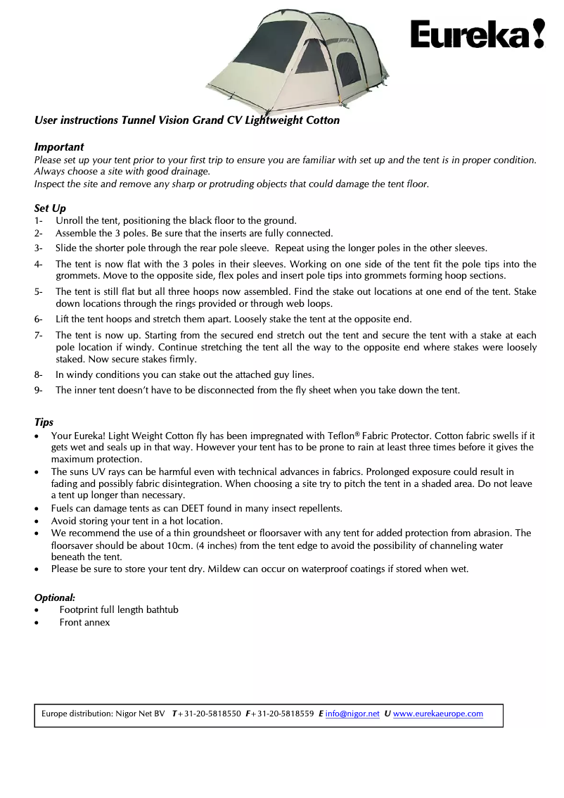 Page n°1 - Manuel utilisateur Eureka Tunnel Vision Grand CV