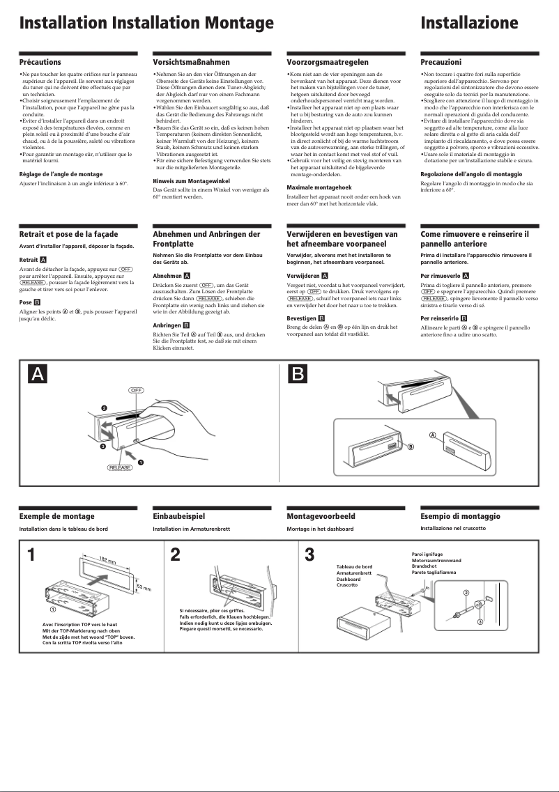 Page 1 de la notice Guide d'installation Sony CDX-4170R