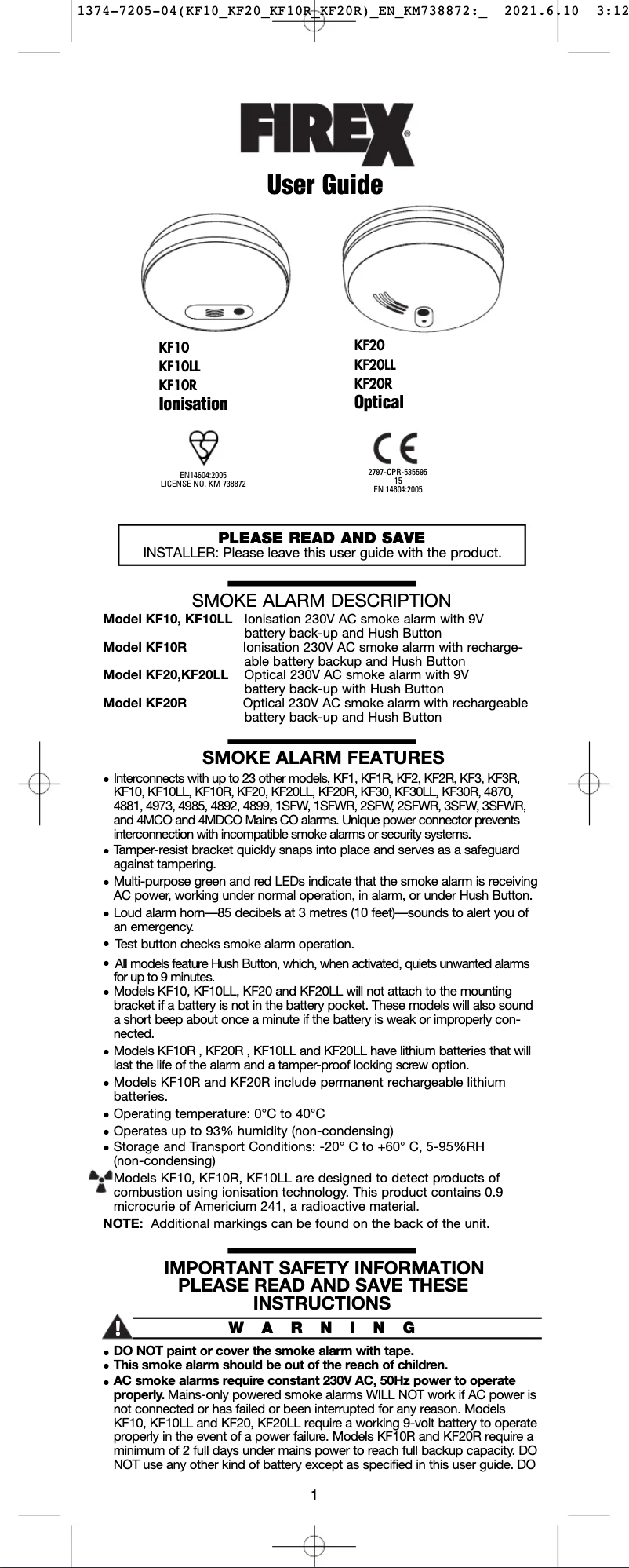 Image de la première page du manuel de l'appareil KF20LL