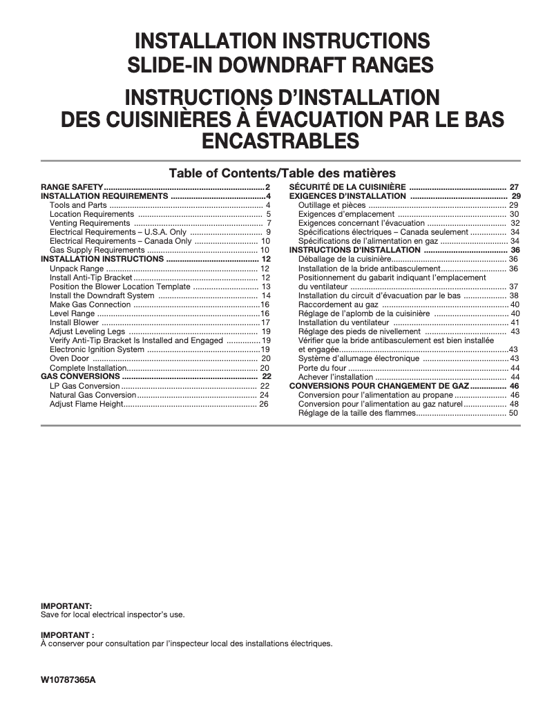 Page 1 de la notice Guide d'installation JennAir JDS1750FS