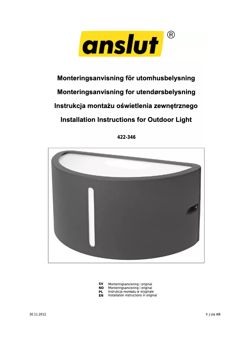 Page 1 de la notice Manuel utilisateur Anslut 422-346