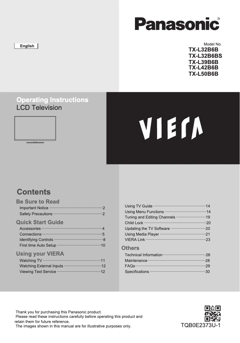 Page 1 de la notice Mode d'emploi Panasonic Viera TX-L39B6B