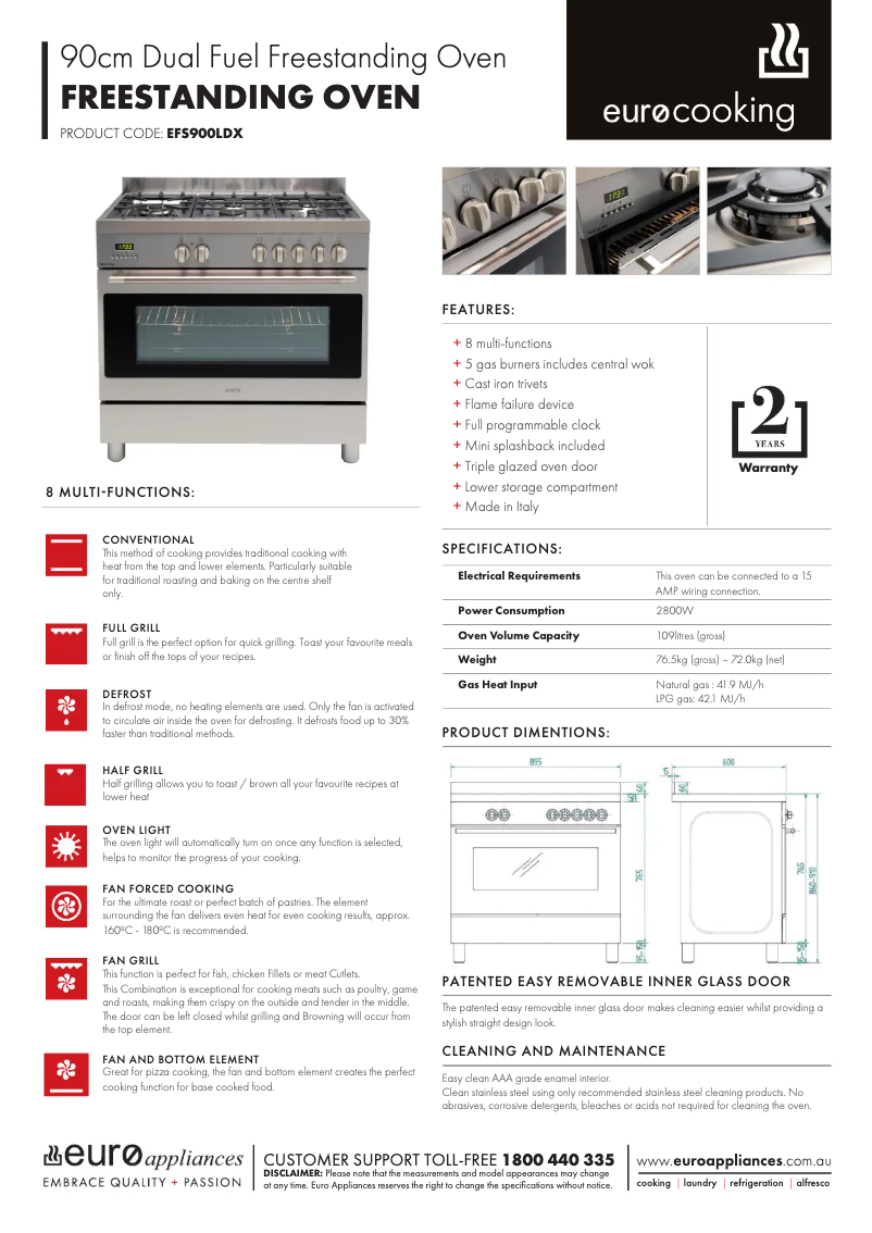 Page n°1 - Fiche technique Euro Appliances EFS900LDX